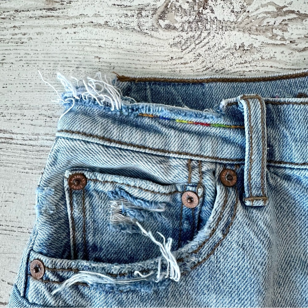 American Eagle Rainbow Patchwork Distressed Highe… - image 3